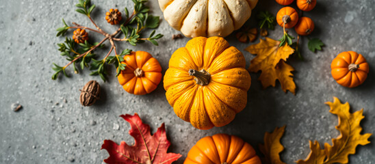 Sticker - colorful autumn arrangement with miniature pumpkins leaves