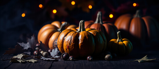 Canvas Print - still life pumpkins with autumnal elements