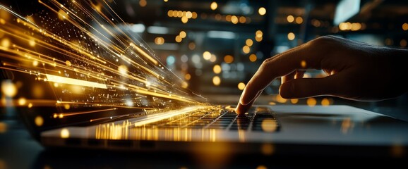 Poster - DevOps concept, software development, IT operations, agile programming, digital marketing commerce digital technology. A businessman connects to a network using a tablet via social media through a
