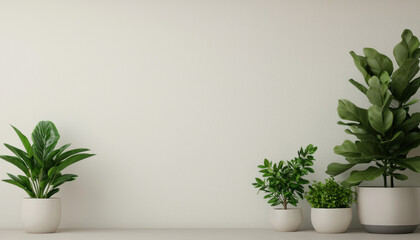 Indoor plants in pots on a neutral background, enhancing home decor.