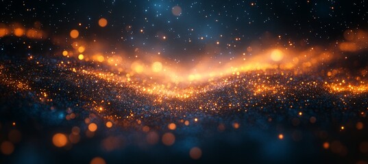 Poster - Glistening golden stars swirl across a black background.