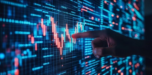 Leinwandbilder - The stock market is rising while a businessman touches a virtual screen