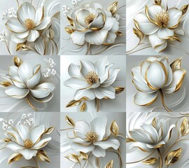 Wall Mural - Illustration of beautiful yellow flowers isolated on a white background.