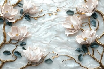 Poster - A beautiful magnolia flower bouquet is isolated on a white background.
