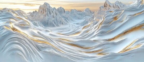 Poster - The mountaineer stands on top of snow-covered mountains in this panoramic view