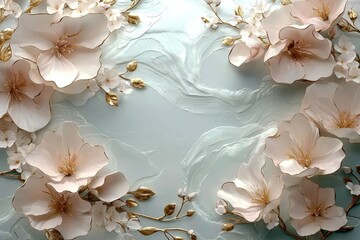 Poster - With copy space, a pink floral border frame stands out against a white background