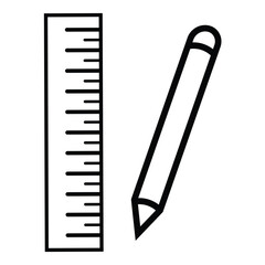 Poster - Ruler icon with pencil. Education icon set. Length measurement symbol. School ruler isolated concept. Distance ruler, school geometry, maths, stationery, length measurement. Vector illustration.