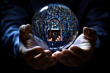 Poster - An illustration of a businessperson holding a padlock icon is generated.