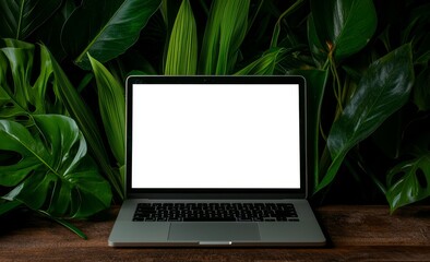 Poster - On a table with a window view background, a laptop with an empty screen sits on a modern computer with a blank screen