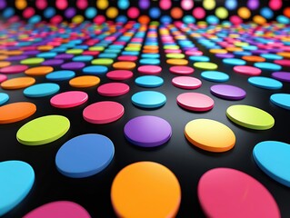 Poster - Vibrant and colorful dots create a playful and dynamic pattern on a dark background, ideal for creative projects and designs.