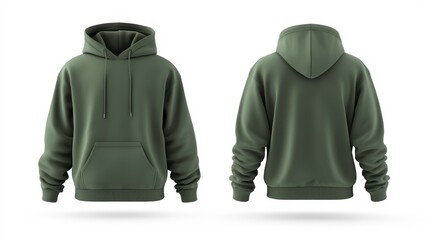 Green hoodie mockup. Front and back hoodie template