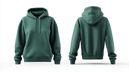 Green hoodie mockup. Front and back hoodie template