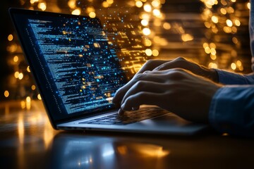 Leinwandbilder - Programmer developer working on a software development project in an IT company, writing codes and data codes, and coding database technologies to solve problems.