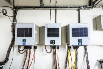 Aufkleber - It is possible to set up an inverter solar panel and a solar photovoltaic system on the roof or terrace of a building with solar light, solar panels, renewable energy, or clean energy.