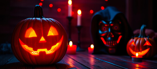 Sticker - glowing jack-o-lantern on a wooden surface