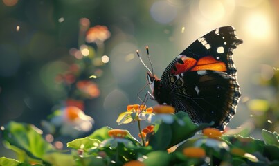 Canvas Print - Close-up of a butterfly on a flower, 4K hyperrealistic photo