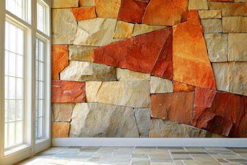 Sticker - A Stone Wall Interior With a Window and Tile Floor