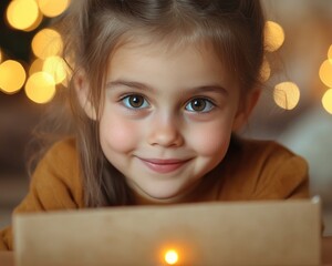 child's excited face opening christmas advent calendar, festive decorations, holiday countdown, chil