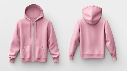 Pink zip-up hoodie mockup. Zipper hoodie. Front and back hoodie template