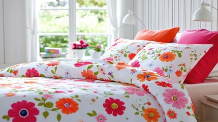 Poster - Bright Floral Bedding with Colorful Printed Sheets
