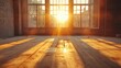 © Sunshine - Sunlit Empty Loft with Large Windows and Wooden Floors in an Urban Setting During Golden Hour