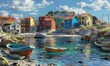 © Coosh448 - Coastal village with colorful houses and fishing boats, 4K hyperrealistic photo