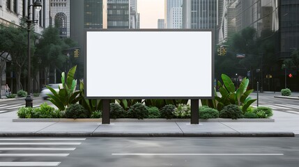 Wall Mural - Intersection Day Billboard Mockup: Realistic billboard at a busy city intersection, displaying a large advertisement. Highly visible to pedestrians and drivers during the day. High resolution