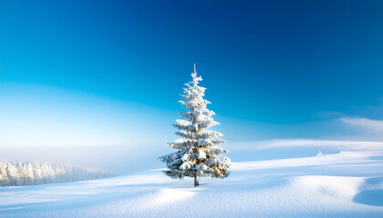 Tannenbaum einzeln in Schneelandschaft