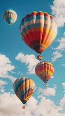 Sticker - Colorful hot air balloons floating in the sky, 4K hyperrealistic photo