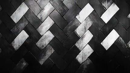 Wall Mural - Elegant black and white herringbone pattern texture