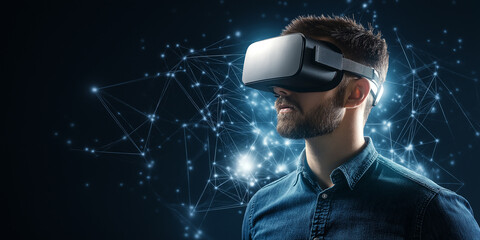 Poster - Businessman exploring virtual reality using vr headset