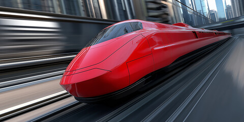 Aufkleber - Modern, high speed bullet train races through a modern city