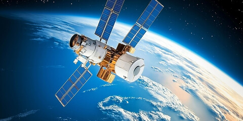Aufkleber - International space station orbiting earth with solar panels extended