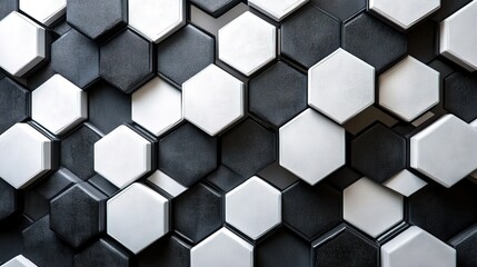 Canvas Print - Abstract geometric pattern of white and black hexagons