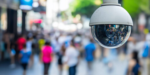 Poster - Outdoor security camera monitoring crowded street