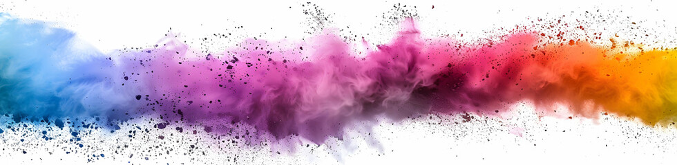 Poster - Colorful powder explosion on a white background, a rainbow-colored dust splash, a paint-like colorful explosion, a splash of vibrant colors