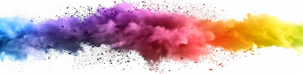 Poster - Colorful powder explosion on a white background, rainbow-colored splash, vibrant rainbow hues, rainbow-colored dust