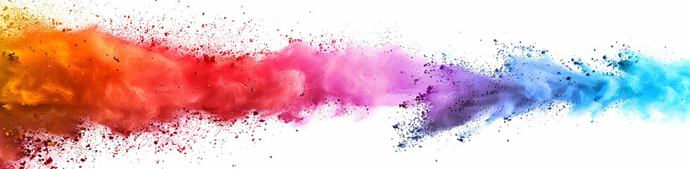Poster - Colorful powder explosion on a white background, rainbow-colored splash, vibrant rainbow hues, rainbow-colored dust