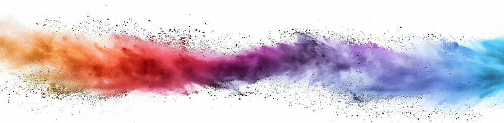 Poster - Vibrant, rainbow-colored powder explosion on a white background. Colorful dust splash in motion