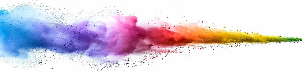 Poster - Vibrant, rainbow-colored powder explosion on a white background. Colorful dust splash in motion