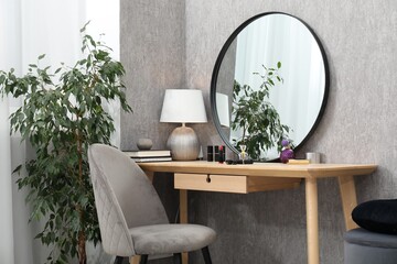 Sticker - Mirror, dressing table, lamp, chair and houseplant indoors. Interior design