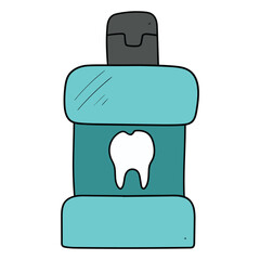 Wall Mural - Hand drawn cartoon mouthwash bottle on white background.