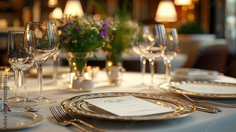 fine dining table setting of luxury fancy restaurant menu invitation card mockup 