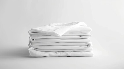 Wall Mural - Stack of Folded White T-Shirts on a White Background