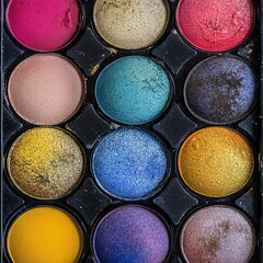 Palette of colorful eyeshadows from high view