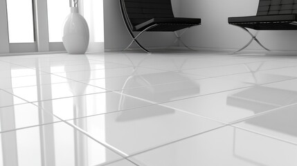 Poster - glossy ceramic floor tiles in modern interior space