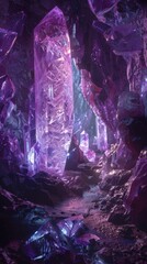 Sticker - Journey into the depths of a sparkling crystal grotto, 4K hyperrealistic photo