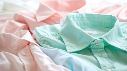 Wall Mural - Close-up of Mint Green, Pink, and White Collared Shirts