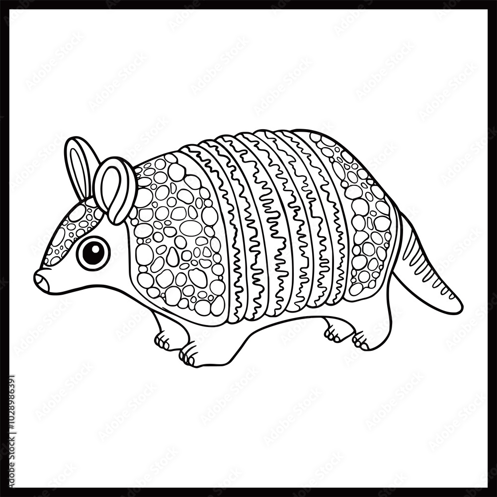 Printable coloring page of cute cartoon armadillo line art Stock