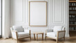 © Mahmud - A modern interior featuring a stylish living room or office lounge with a minimalist design. The space has white walls and a warm wooden floor, creating a clean and inviting atmosphere.